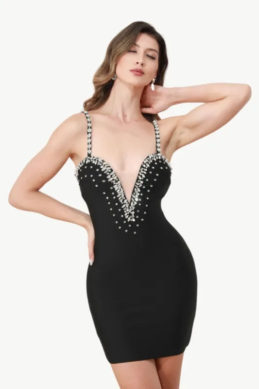 Black Spaghetti Straps Bodycon Dress with Beading sold by Zapaka