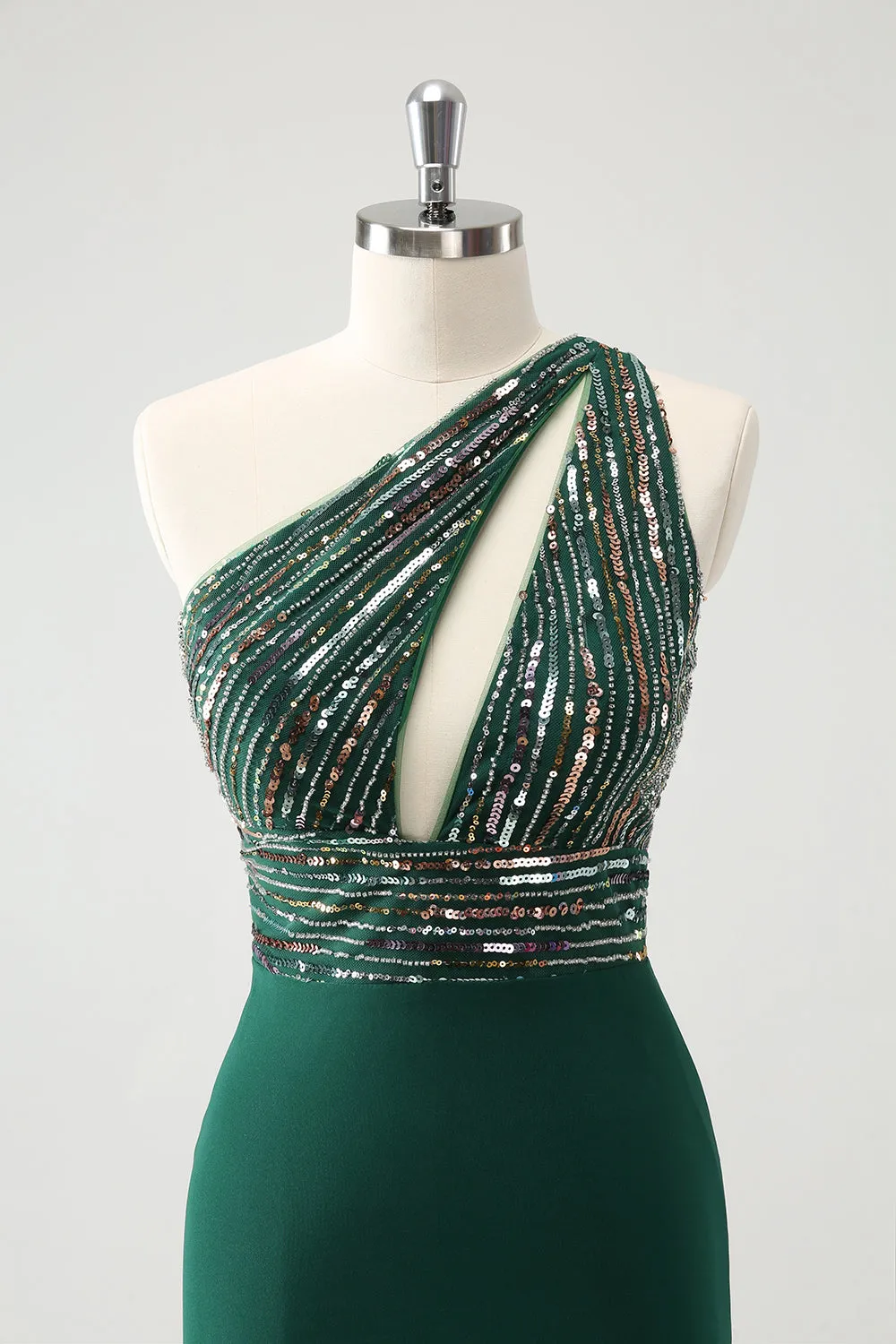 Glitter Dark Green Tight One Shoulder Cut-Out Homecoming Dress sold by Zapaka product image thumbnail 4