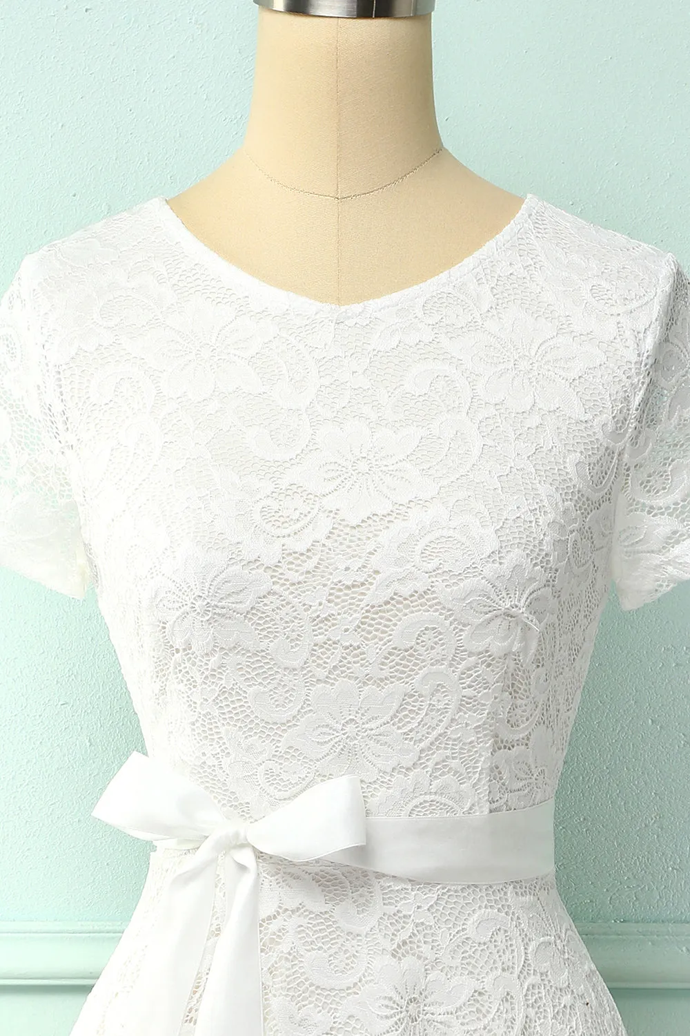 White Short Sleeves Lace Dress sold by Zapaka product image thumbnail 4
