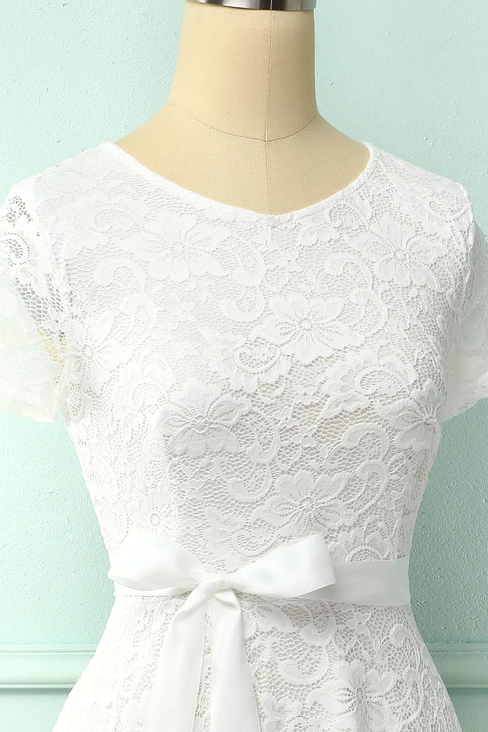 White Short Sleeves Lace Dress sold by Zapaka product image thumbnail 5