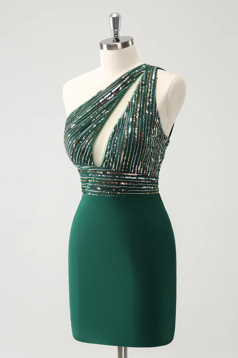 Glitter Dark Green Tight One Shoulder Cut-Out Homecoming Dress sold by Zapaka product image thumbnail 3
