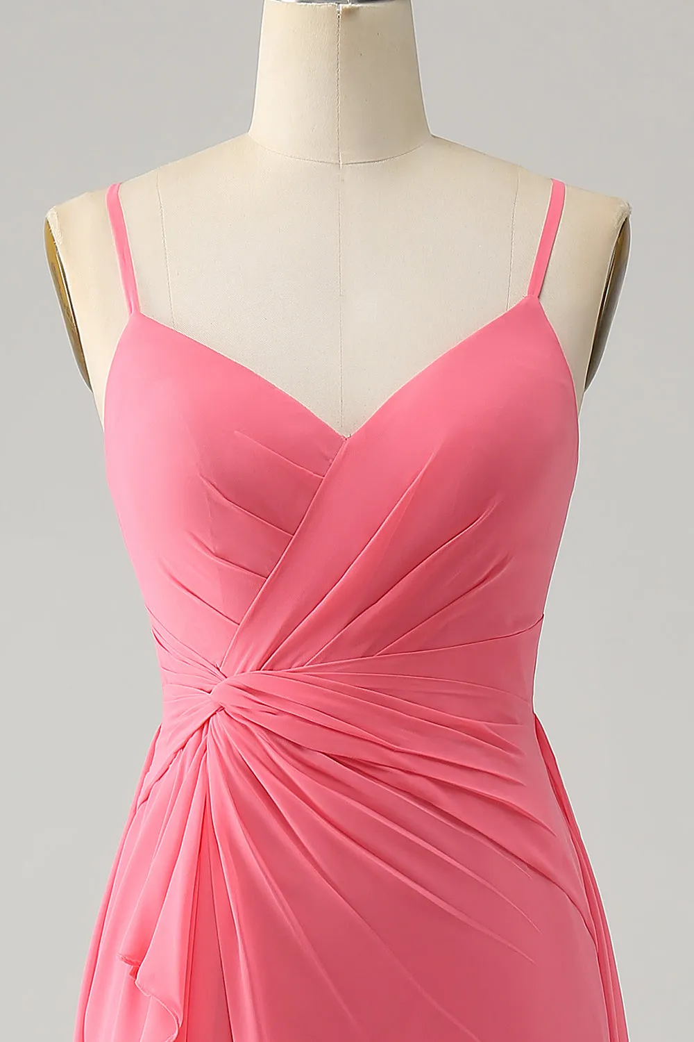 Coral A Line V Neck Spaghetti Straps Chiffon Long Bridesmaid Dress With Slit sold by Zapaka product image thumbnail 4