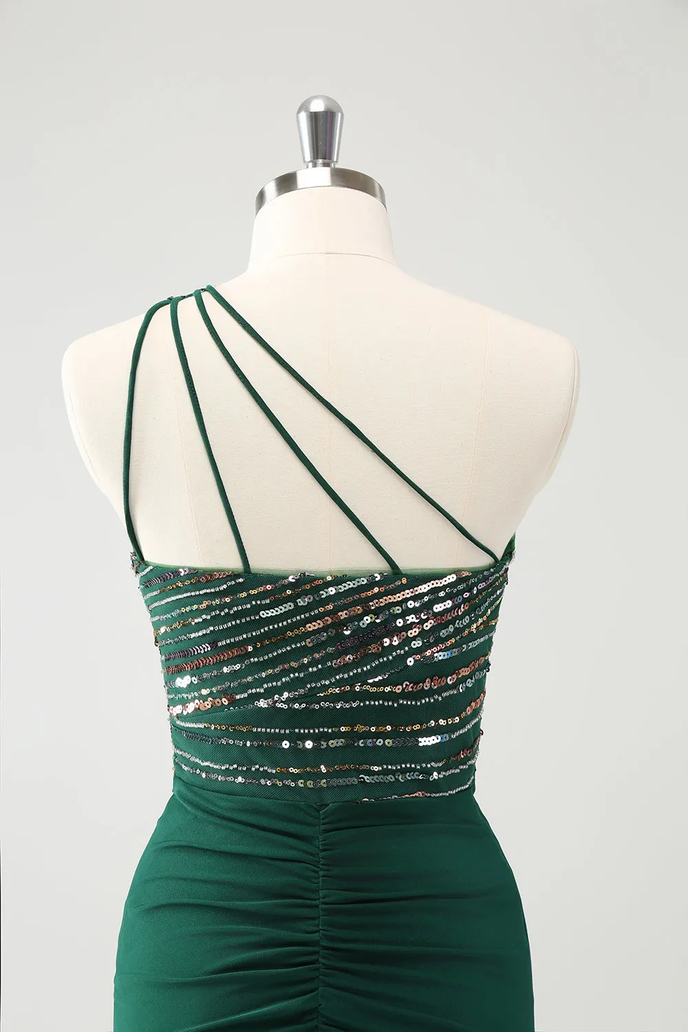 Glitter Dark Green Tight One Shoulder Cut-Out Homecoming Dress sold by Zapaka product image thumbnail 5