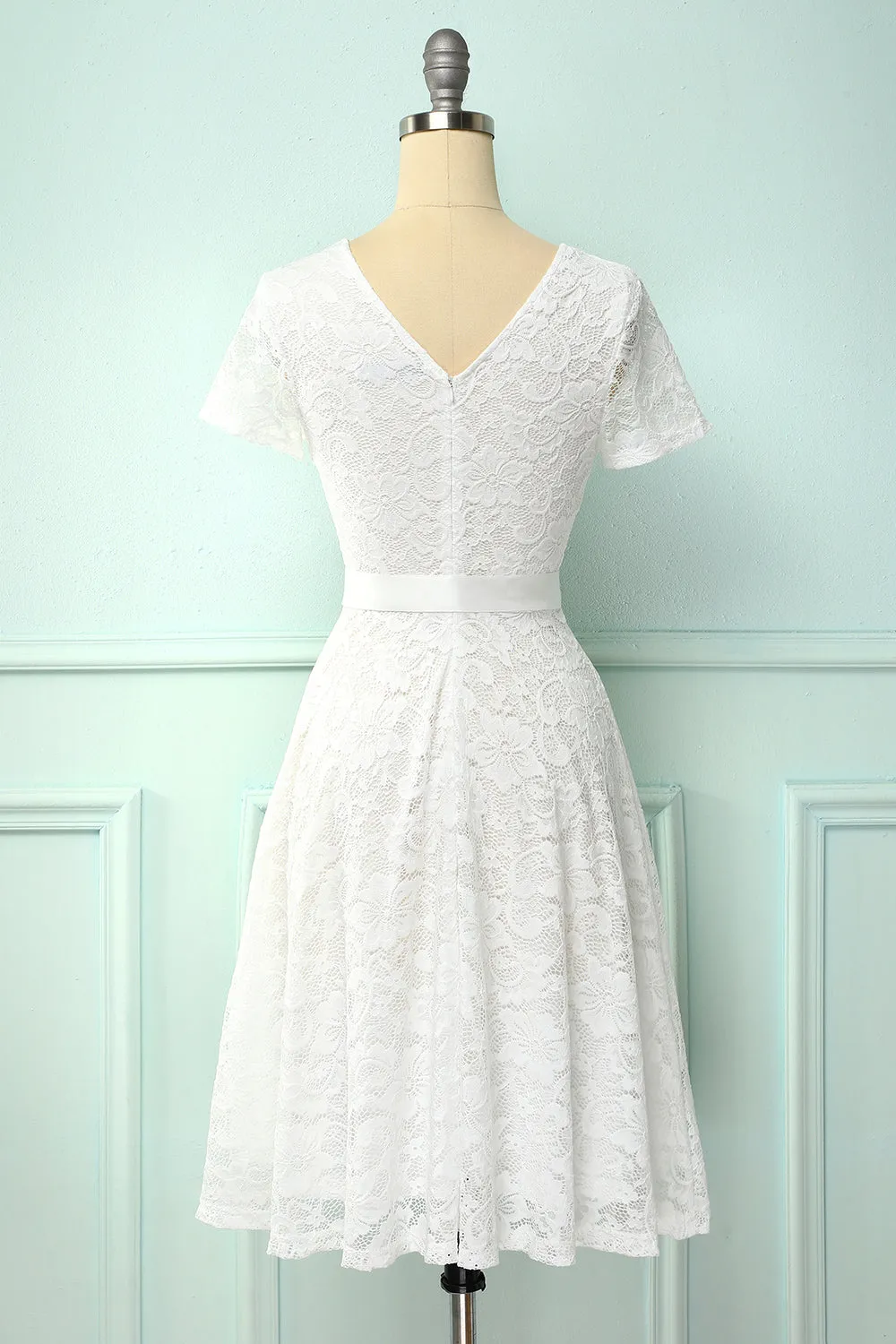 White Short Sleeves Lace Dress sold by Zapaka product image thumbnail 2