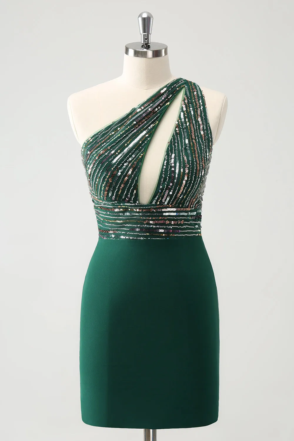 Glitter Dark Green Tight One Shoulder Cut-Out Homecoming Dress sold by Zapaka