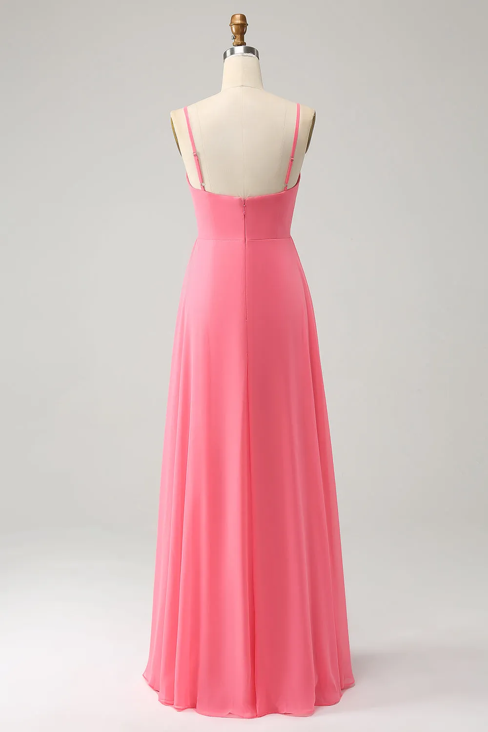 Coral A Line V Neck Spaghetti Straps Chiffon Long Bridesmaid Dress With Slit sold by Zapaka product image thumbnail 2