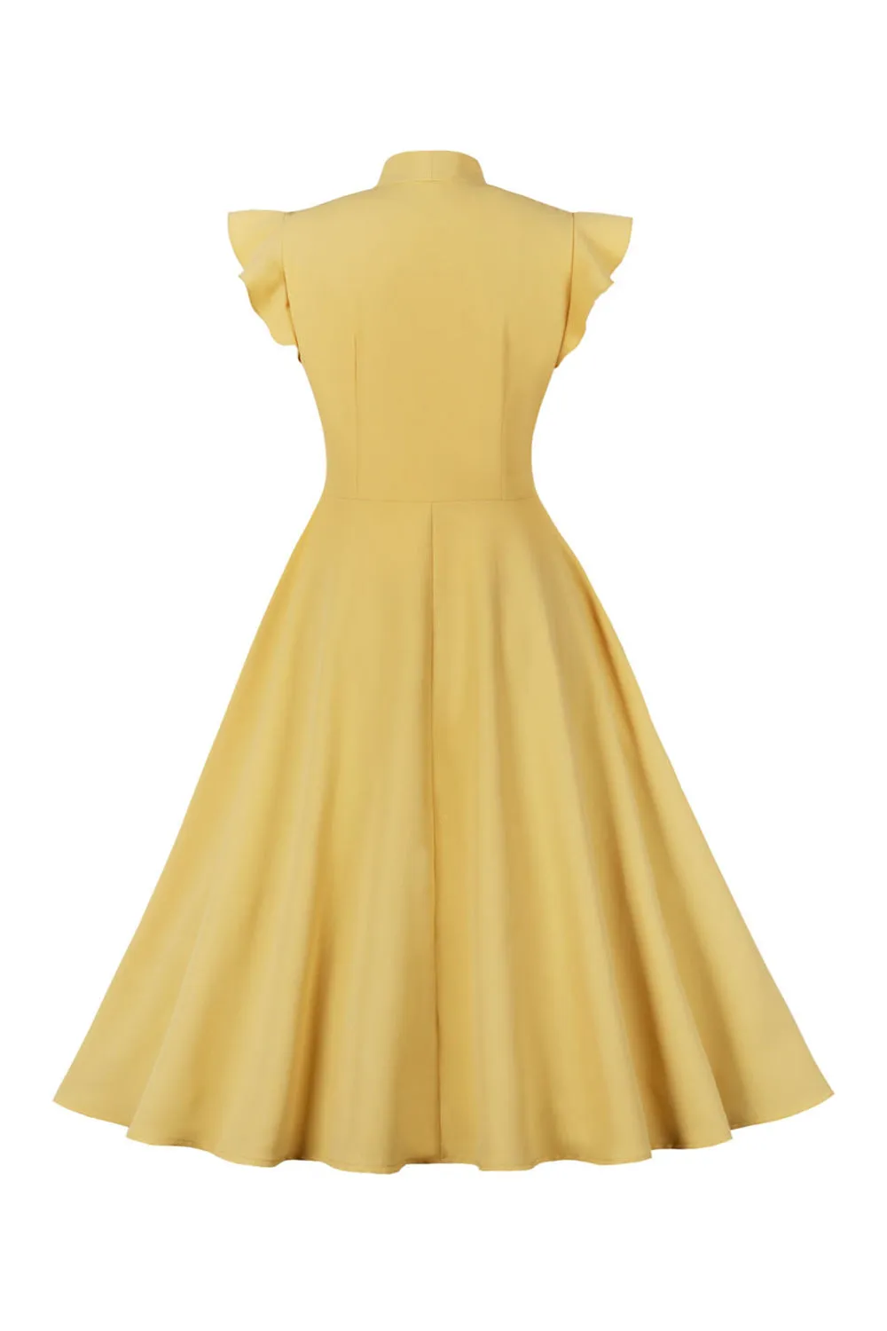 Yellow Solid Swing 1950s Dress with Bow sold by Zapaka product image thumbnail 2