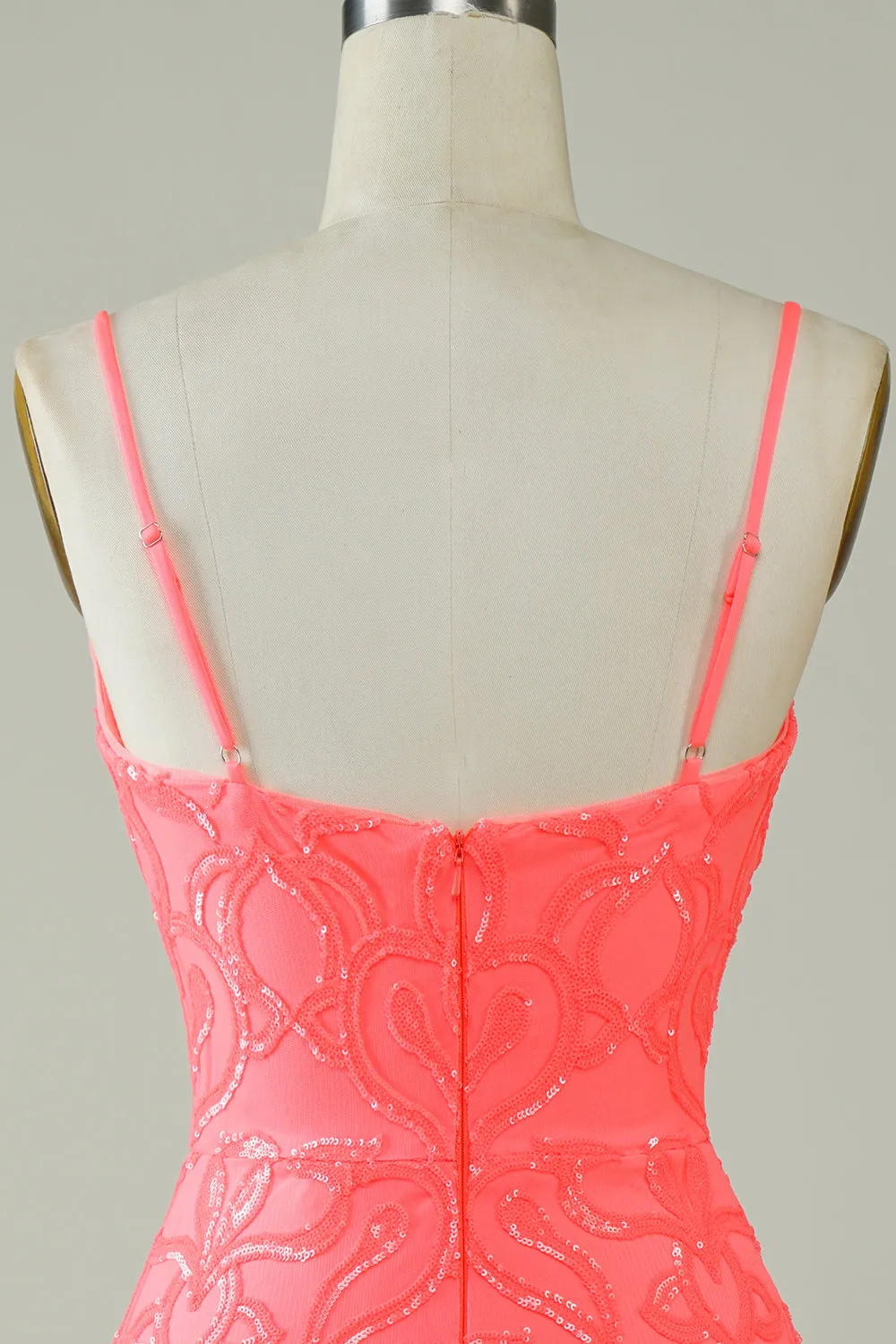 Spaghetti Straps Peach Glitter Tight Homecoming Dress sold by Zapaka product image thumbnail 5