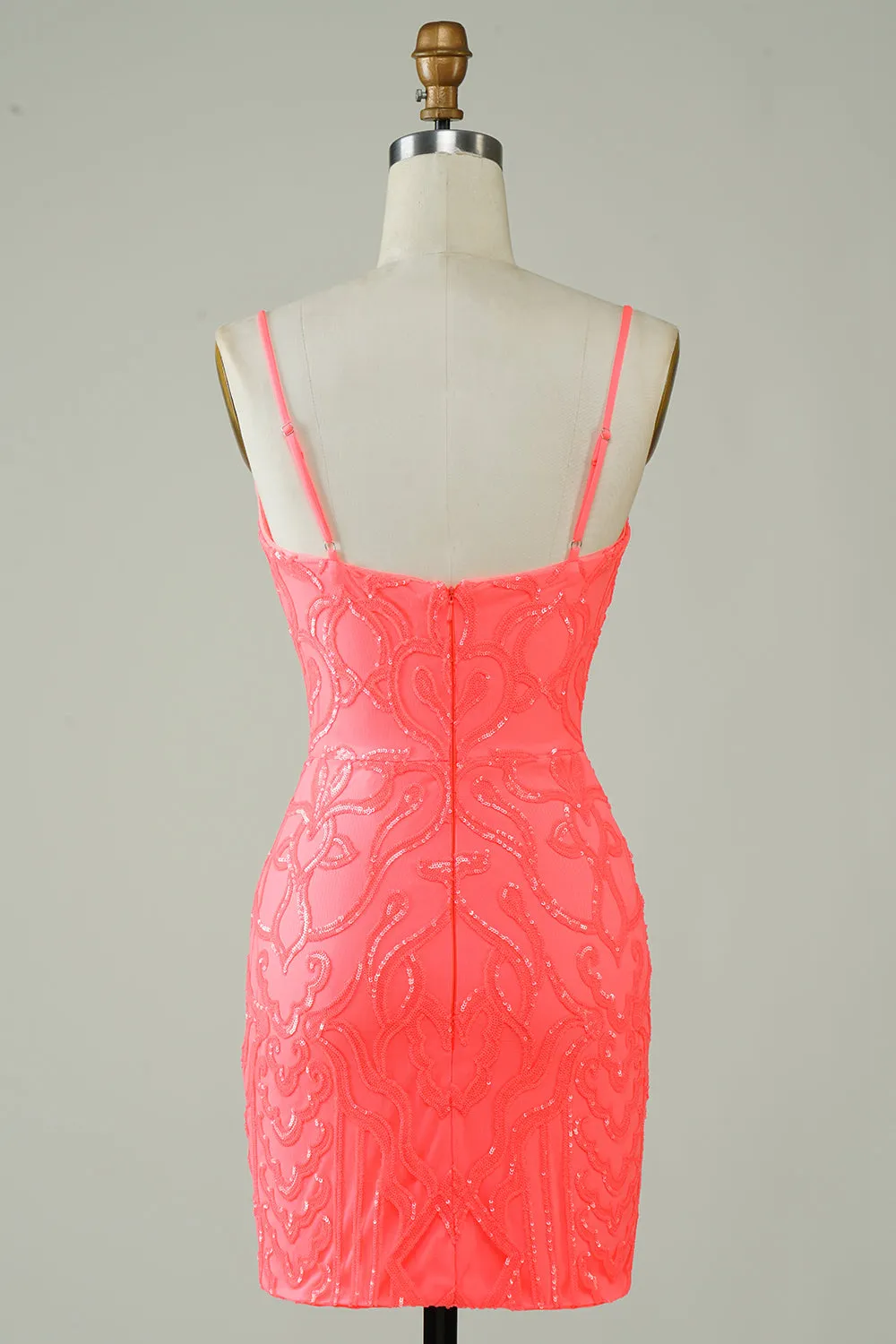 Spaghetti Straps Peach Glitter Tight Homecoming Dress sold by Zapaka product image thumbnail 2