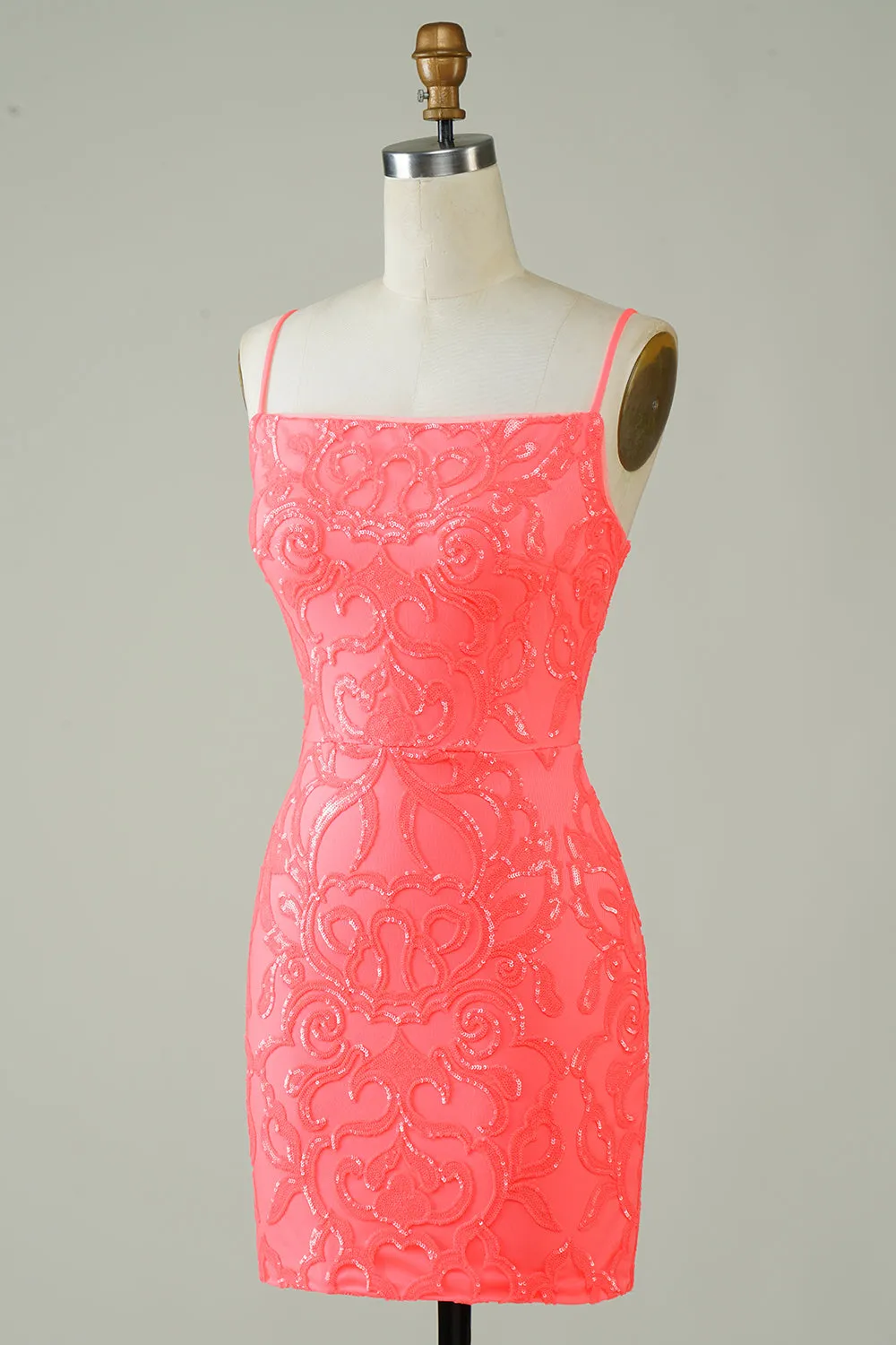 Spaghetti Straps Peach Glitter Tight Homecoming Dress sold by Zapaka product image thumbnail 3
