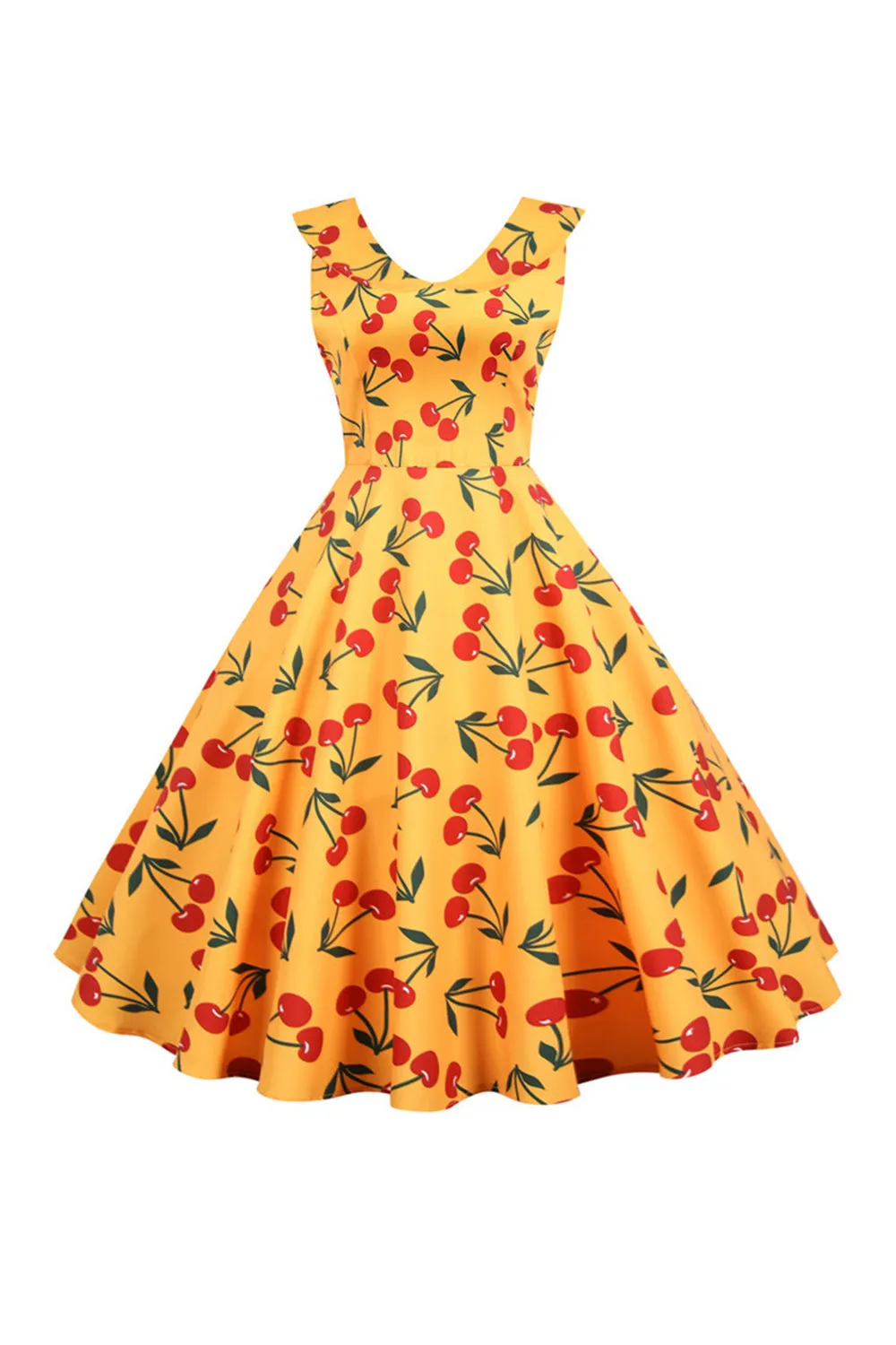 Printed Sleeveless Yellow Vintage Dress sold by Zapaka