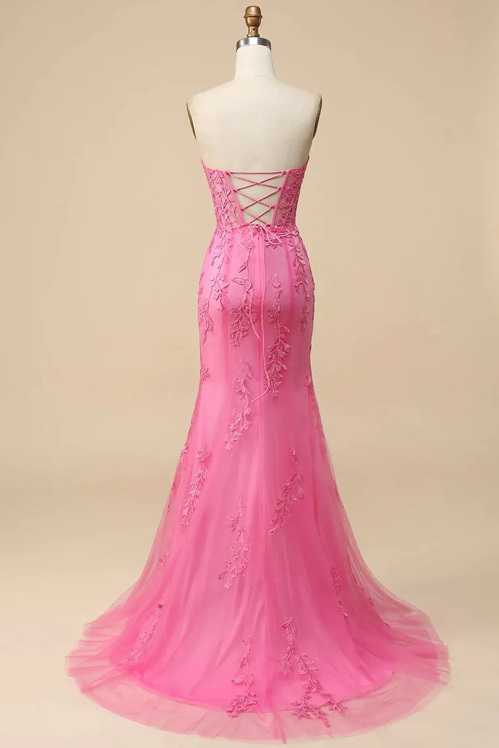 Pink Corset Sweetheart Long Lace Mermaid Prom Dress with Slit sold by Zapaka product image thumbnail 2