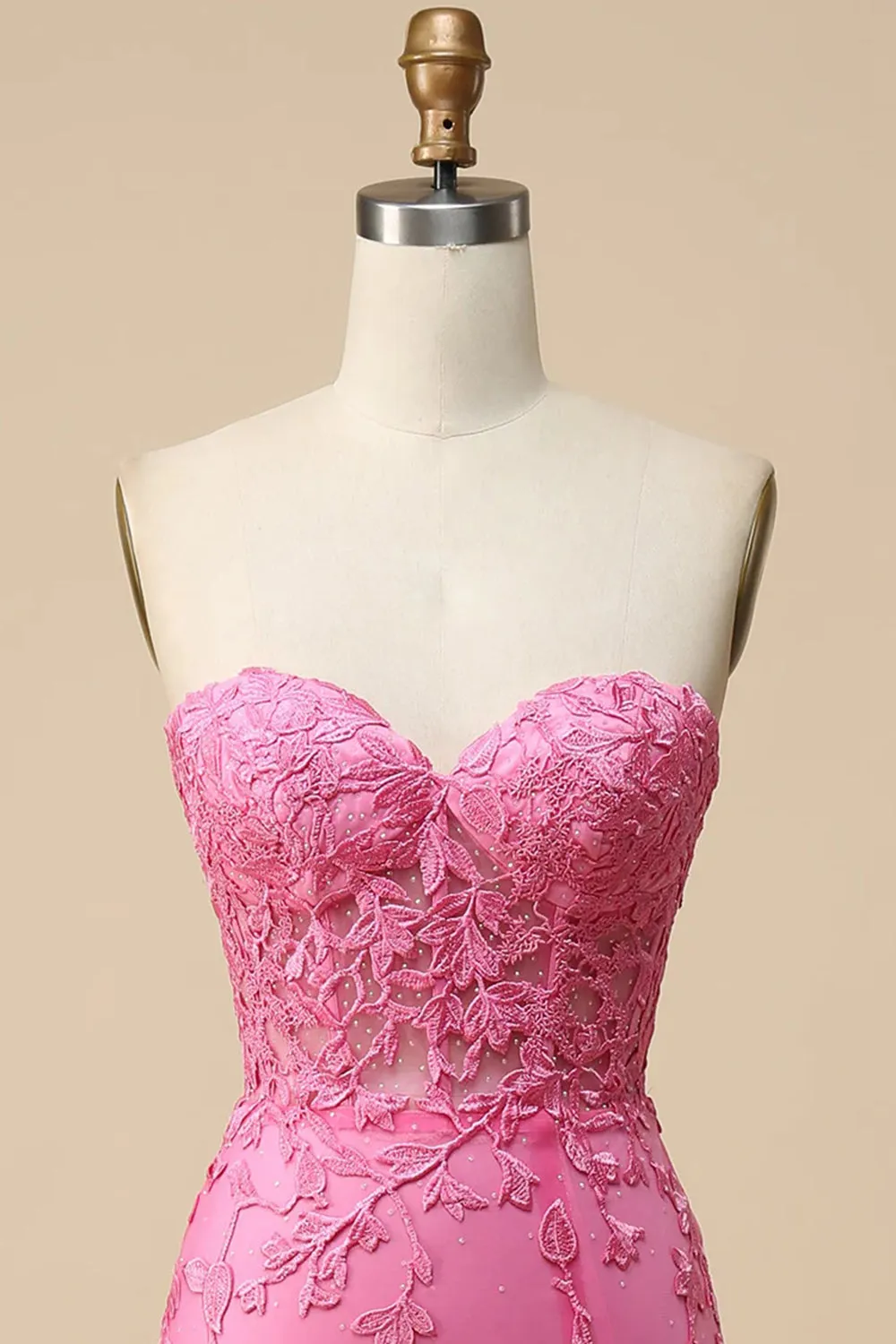 Pink Corset Sweetheart Long Lace Mermaid Prom Dress with Slit sold by Zapaka product image thumbnail 3