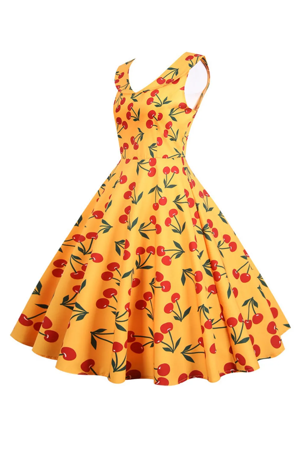 Printed Sleeveless Yellow Vintage Dress sold by Zapaka product image thumbnail 3