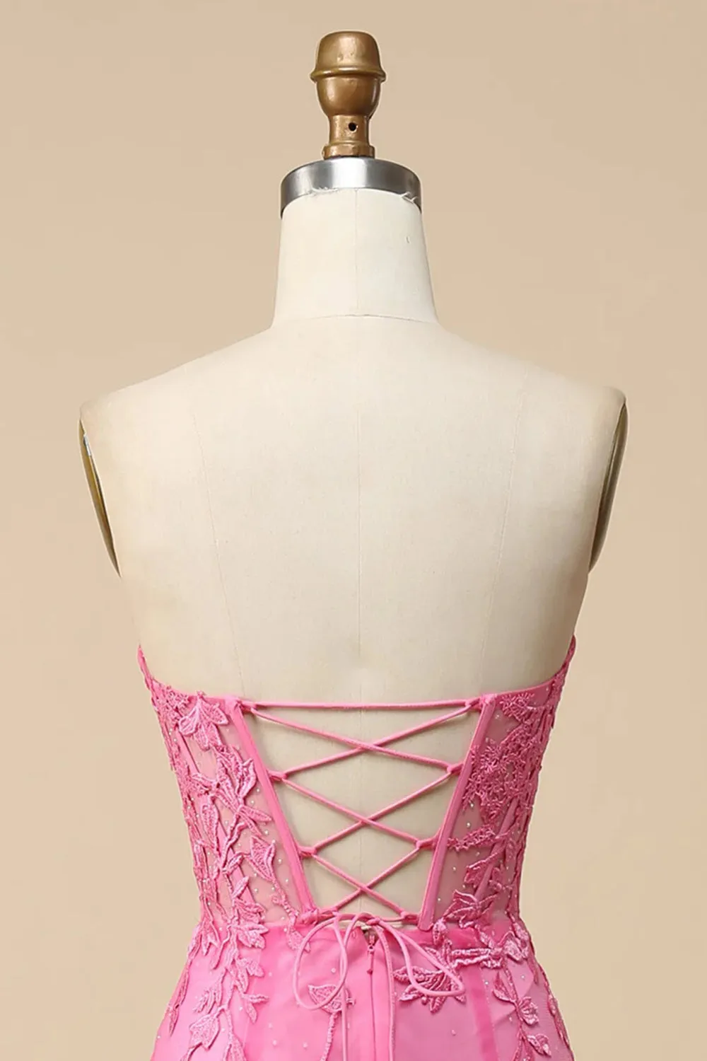 Pink Corset Sweetheart Long Lace Mermaid Prom Dress with Slit sold by Zapaka product image thumbnail 4