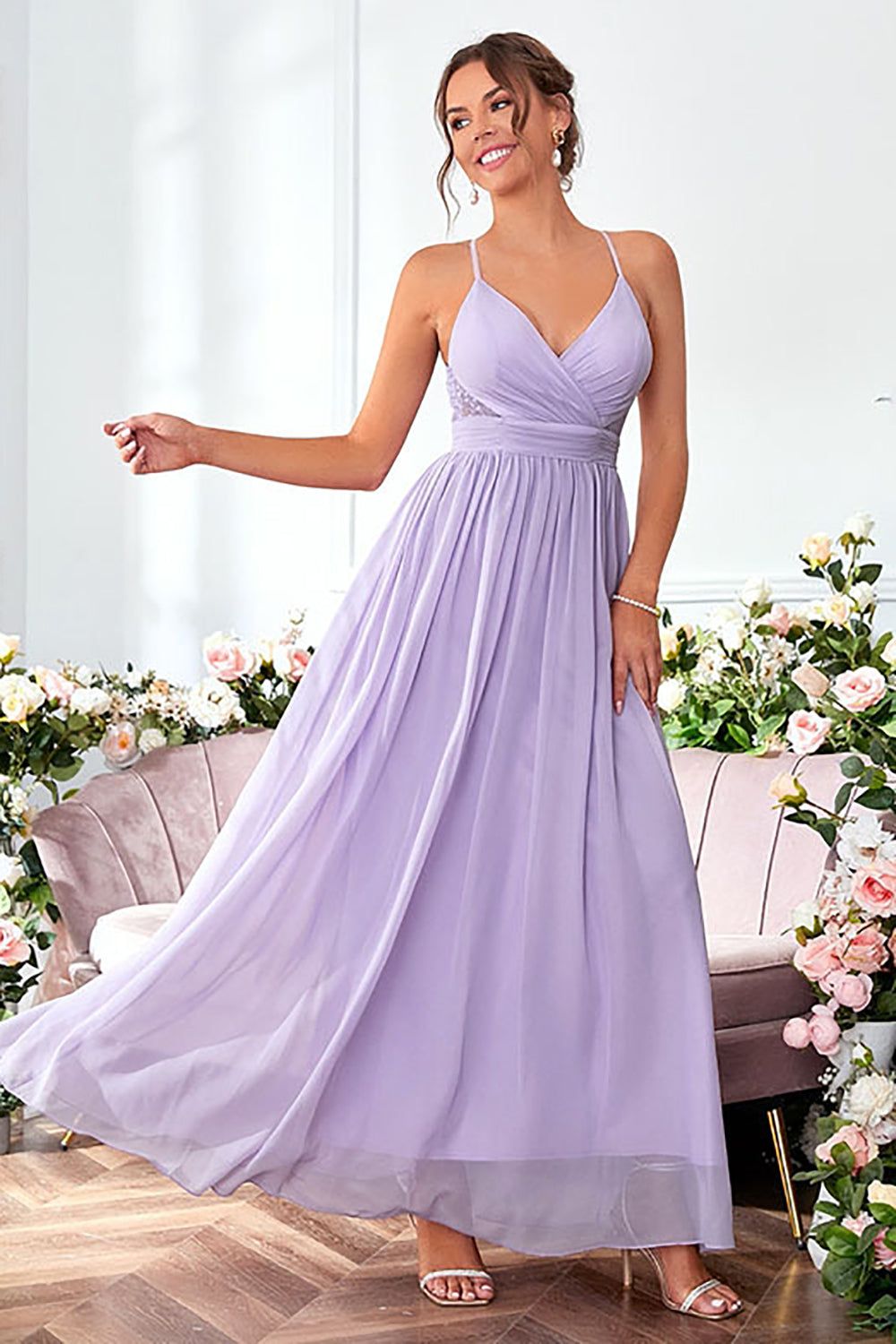 Lilac Spaghetti Straps A Line Long Prom Dress sold by Zapaka product image thumbnail 4