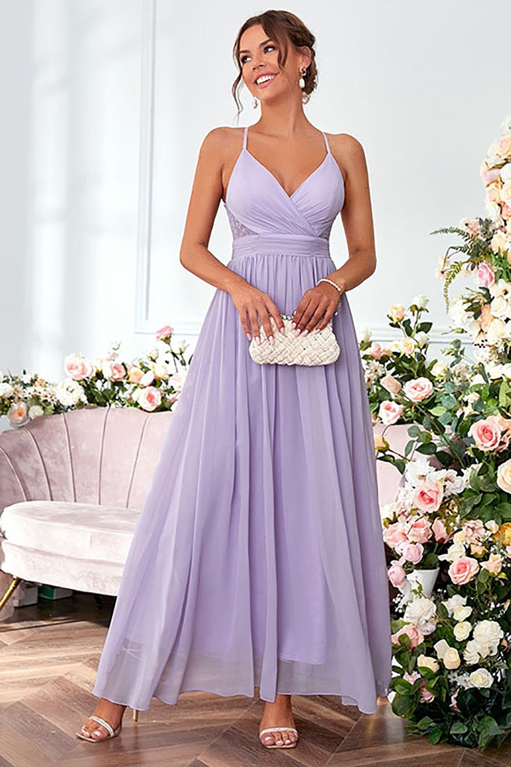 Lilac Spaghetti Straps A Line Long Prom Dress sold by Zapaka