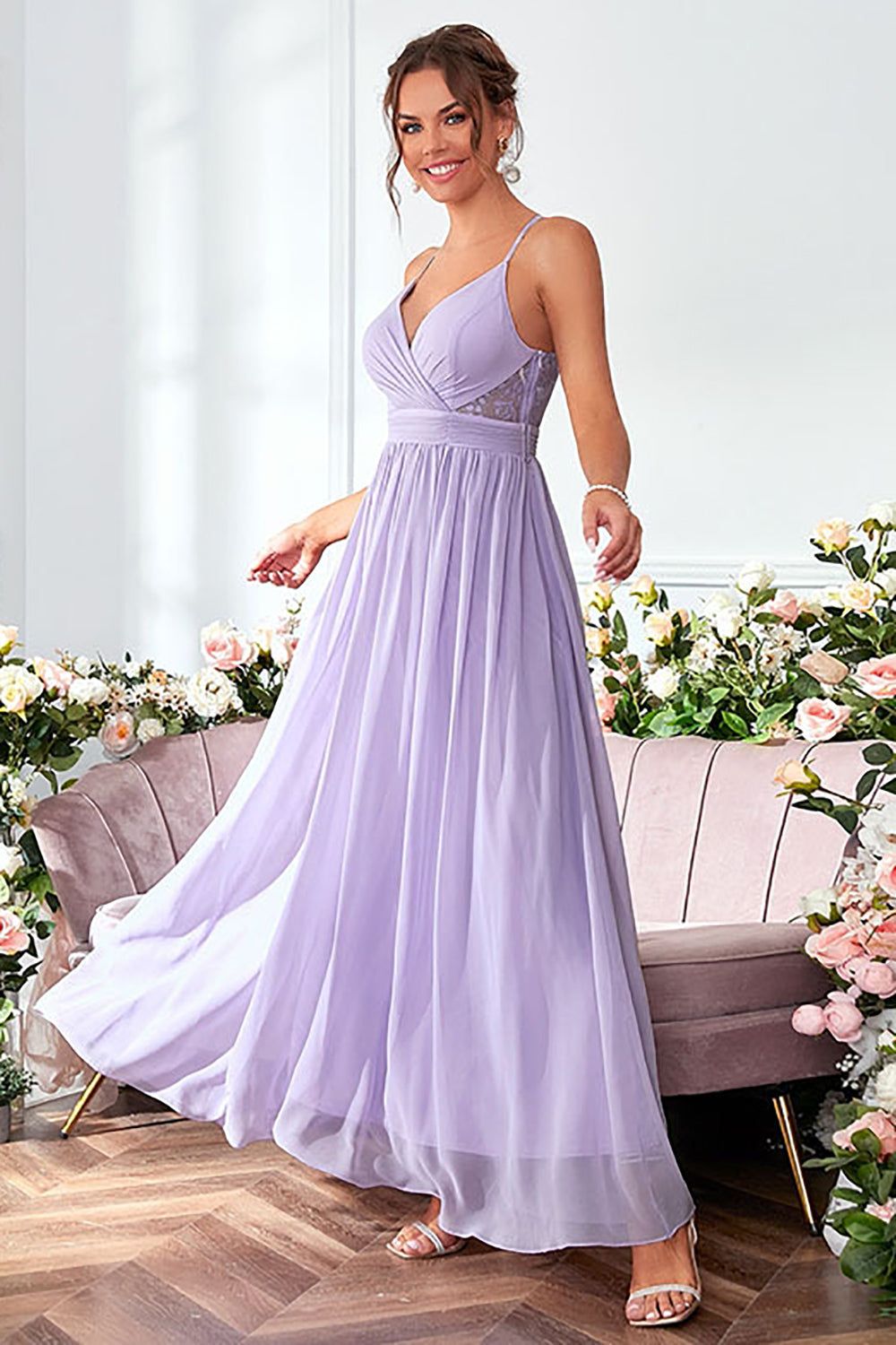 Lilac Spaghetti Straps A Line Long Prom Dress sold by Zapaka product image thumbnail 5