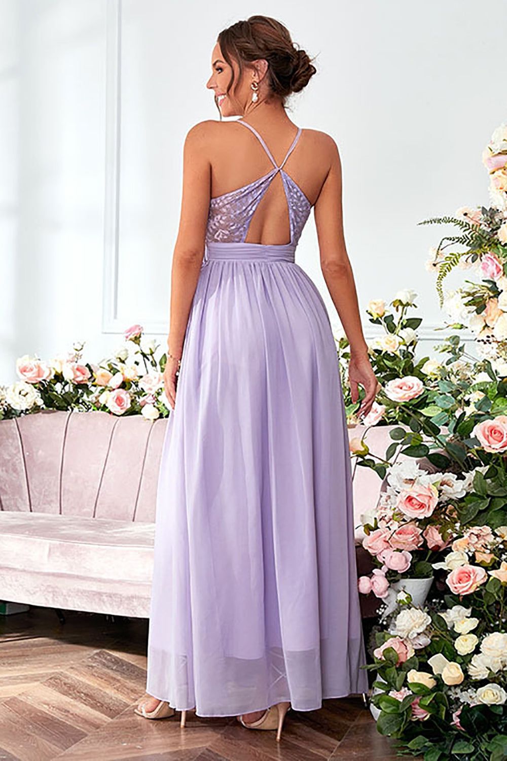 Lilac Spaghetti Straps A Line Long Prom Dress sold by Zapaka product image thumbnail 2