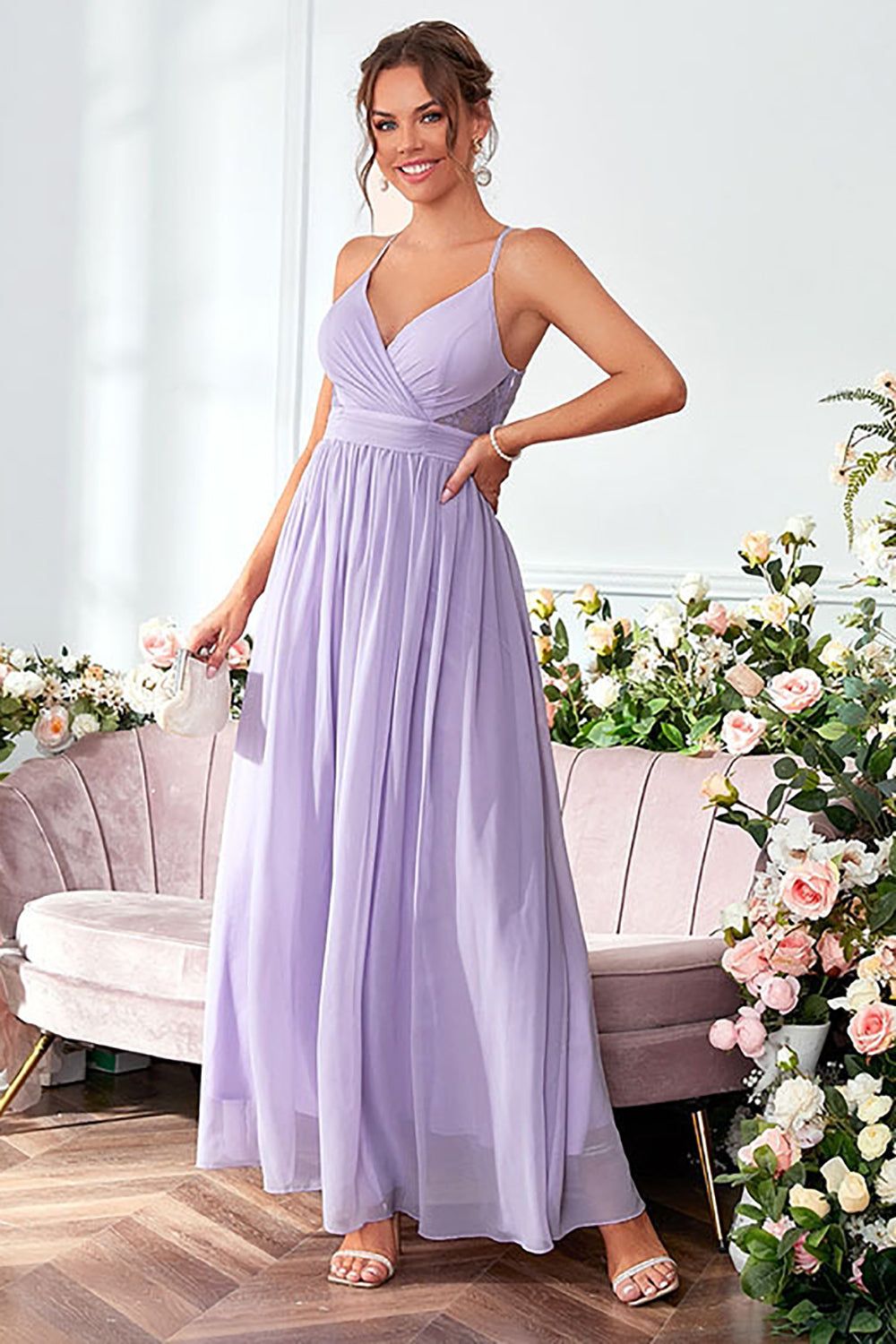 Lilac Spaghetti Straps A Line Long Prom Dress sold by Zapaka product image thumbnail 3