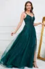 Dark Green A Line Spaghetti Straps Long Prom Dress with Appliques sold by Zapaka