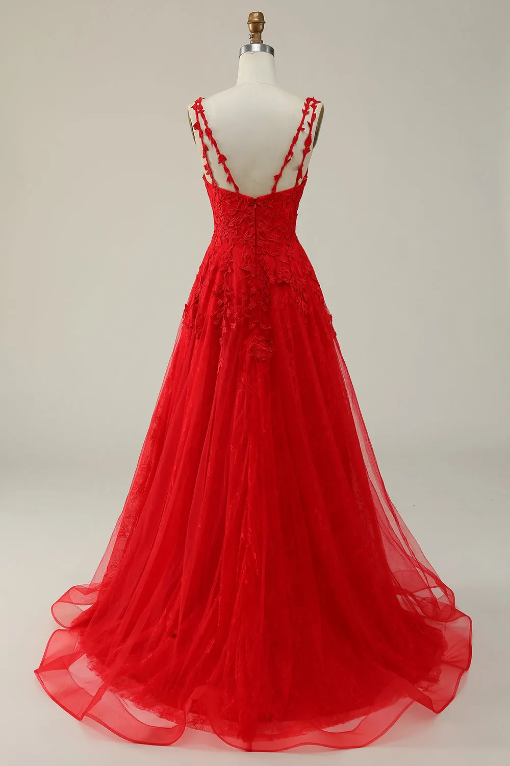 A Line Spaghetti Straps Red Long Prom Dress with Appliques sold by Zapaka product image thumbnail 4