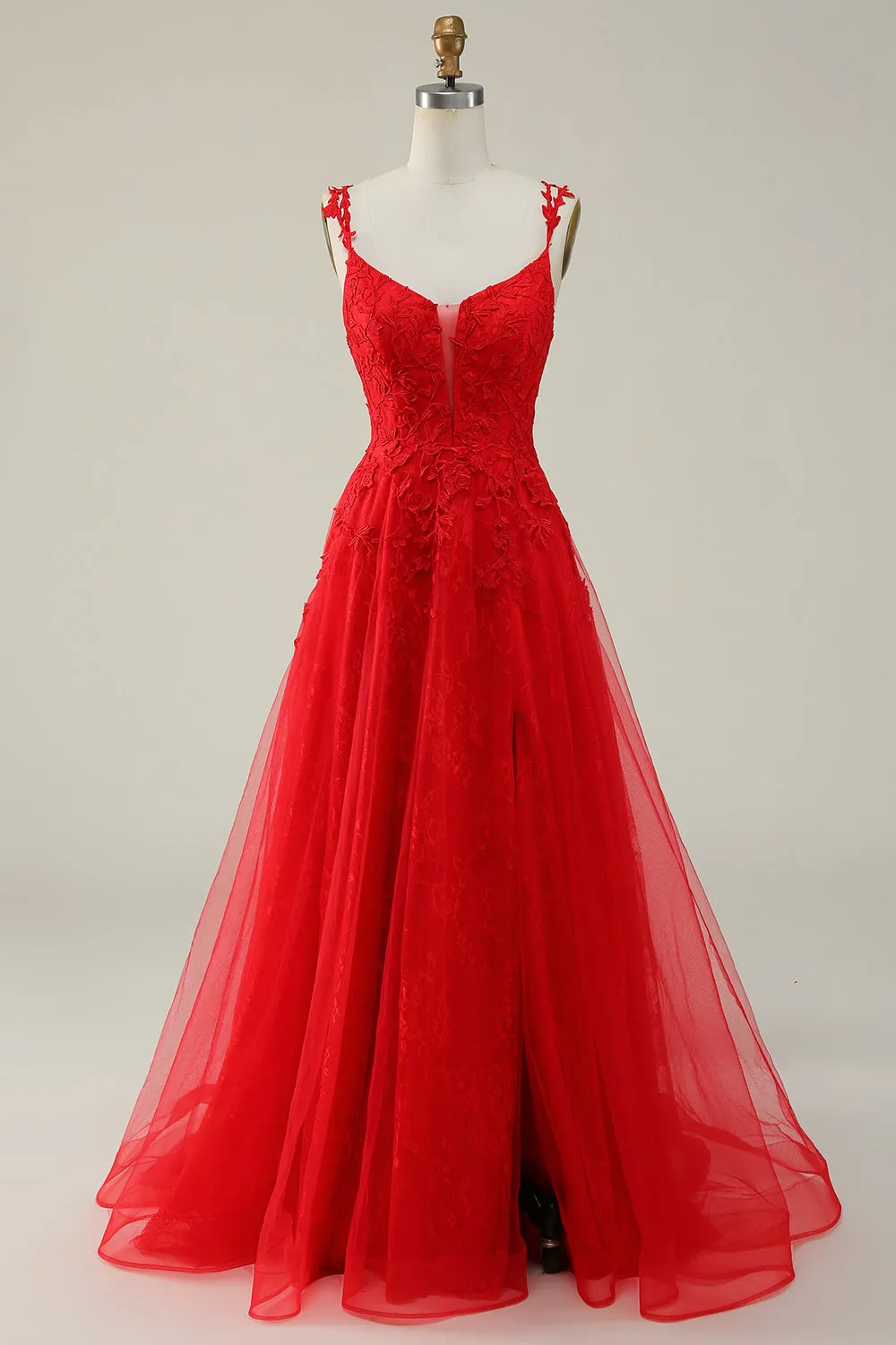 A Line Spaghetti Straps Red Long Prom Dress with Appliques sold by Zapaka product image thumbnail 3