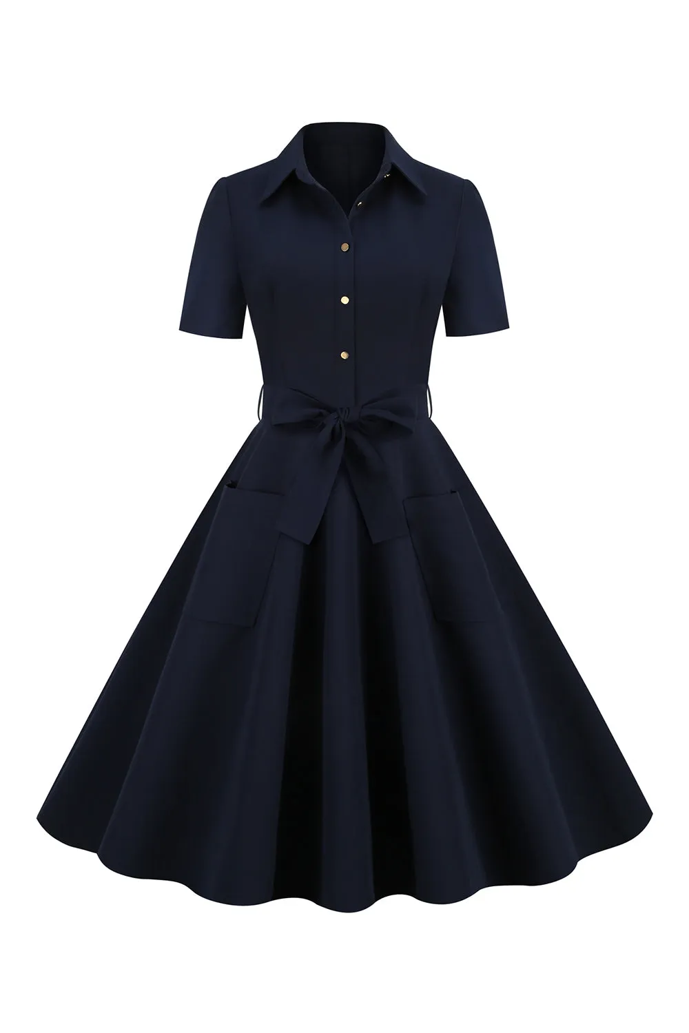 Navy Lapel Neck Vintage 1950s Dress sold by Zapaka