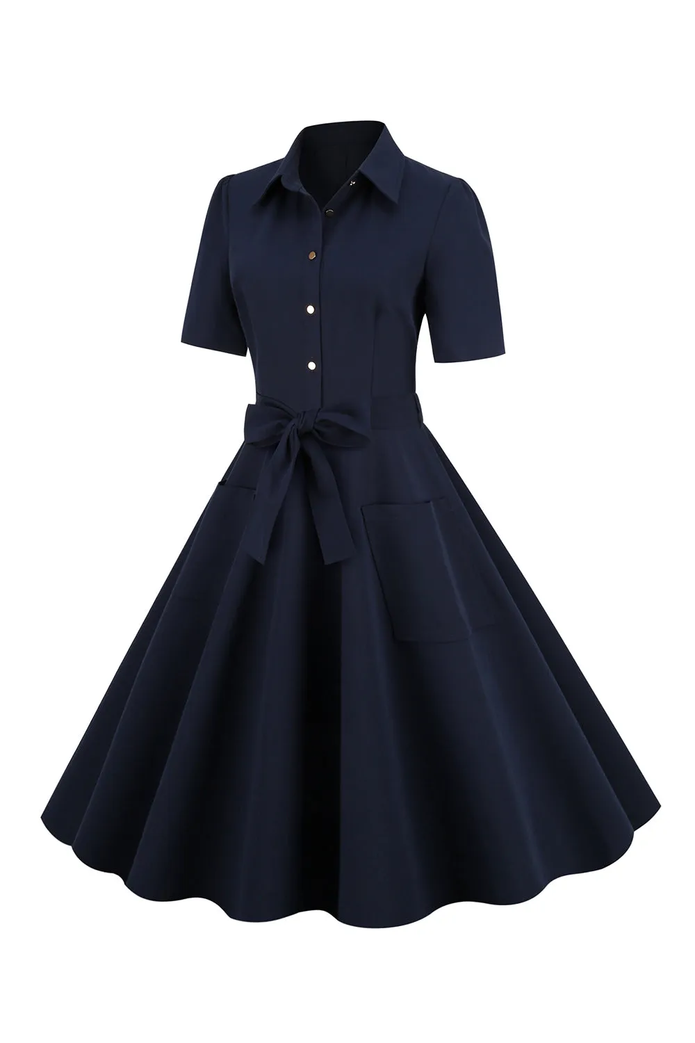 Navy Lapel Neck Vintage 1950s Dress sold by Zapaka product image thumbnail 3