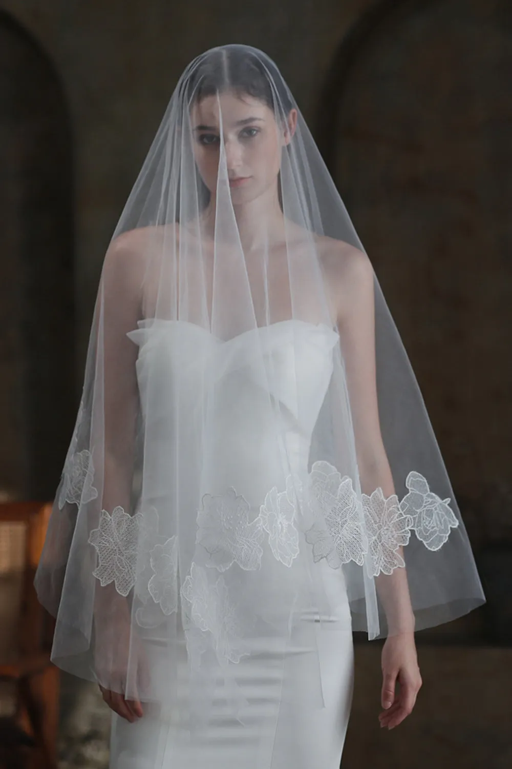 White Classic Floral Tulle Bridal Veil sold by Zapaka
