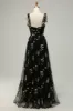 A Line Spaghetti Straps Black Long Prom Dress with Embroidery sold by Zapaka