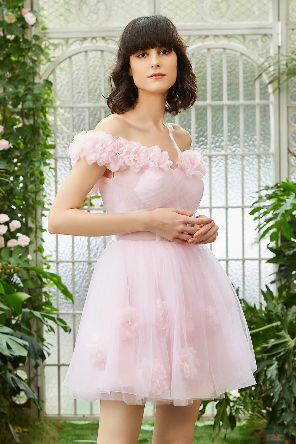 Pink Off the Shoulder Corset Homecoming Dress With Flowers sold by Zapaka product image thumbnail 3