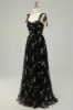 A Line Spaghetti Straps Black Long Prom Dress with Embroidery sold by Zapaka