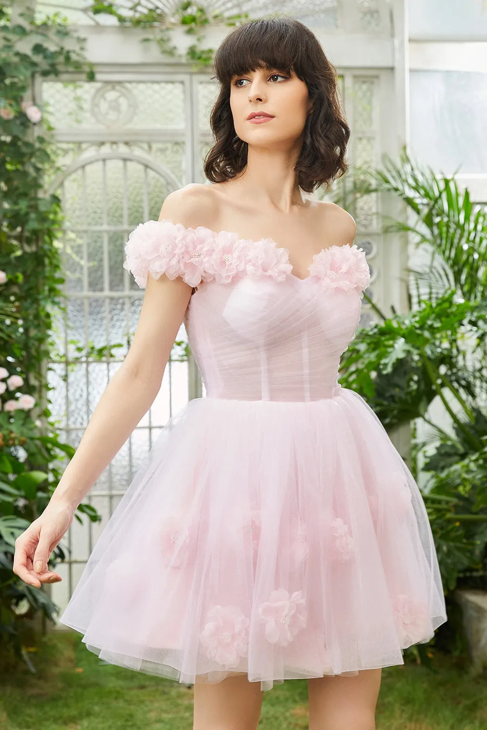Pink Off the Shoulder Corset Homecoming Dress With Flowers sold by Zapaka product image thumbnail 4