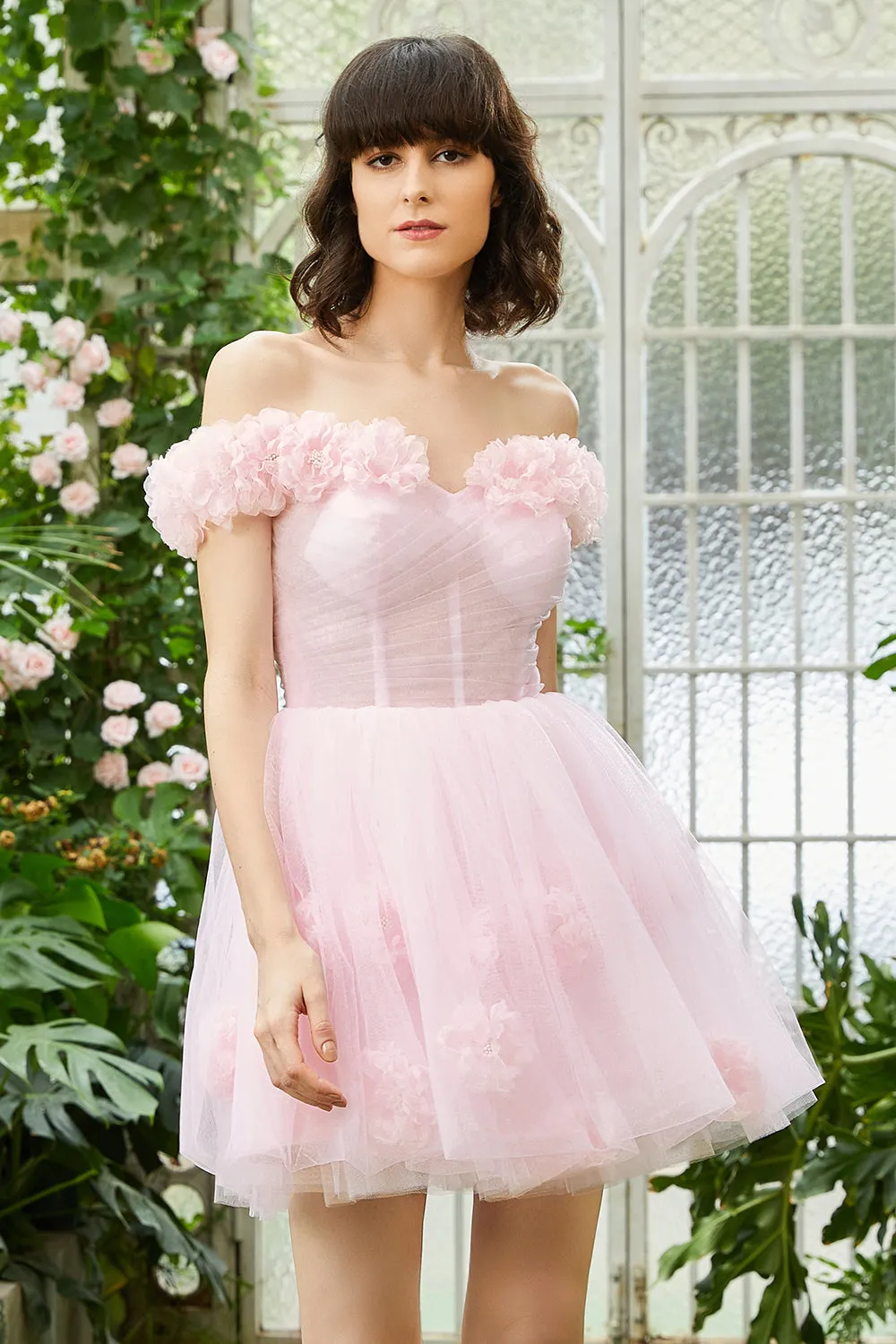 Pink Off the Shoulder Corset Homecoming Dress With Flowers sold by Zapaka product image thumbnail 5