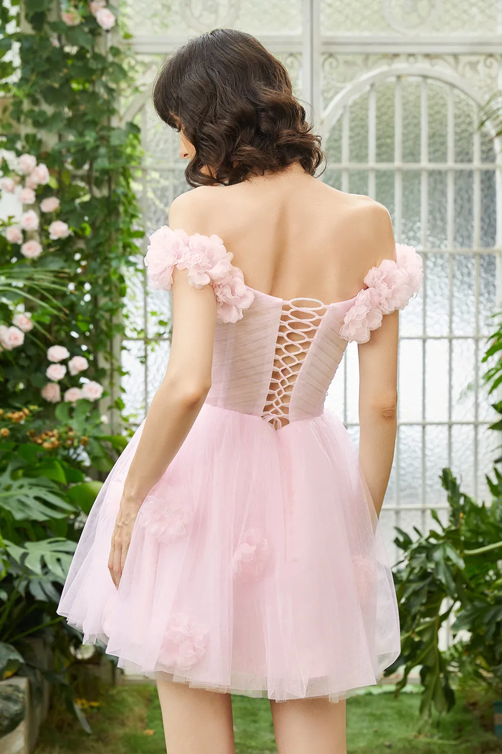 Pink Off the Shoulder Corset Homecoming Dress With Flowers sold by Zapaka product image thumbnail 2
