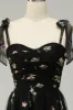 A Line Spaghetti Straps Black Long Prom Dress with Embroidery sold by Zapaka