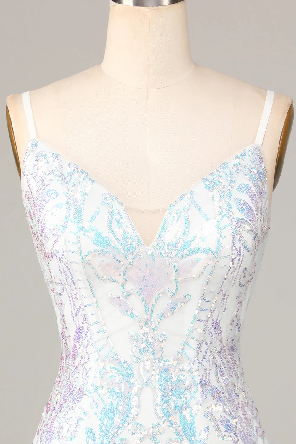 Exquisite Outlook Sheath Spaghetti Straps White Sequins Short Homecoming Dress sold by Zapaka product image thumbnail 4