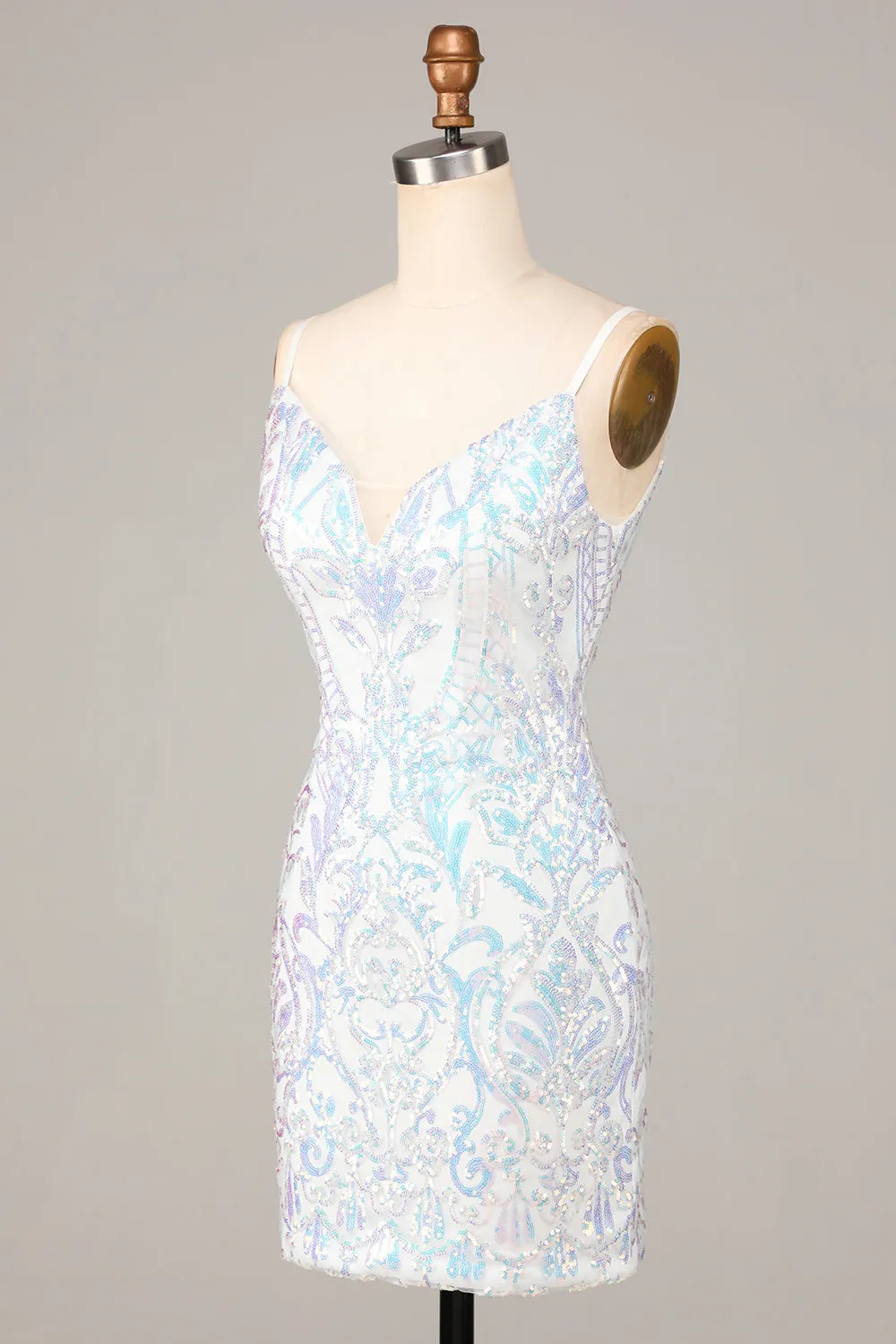 Exquisite Outlook Sheath Spaghetti Straps White Sequins Short Homecoming Dress sold by Zapaka product image thumbnail 3