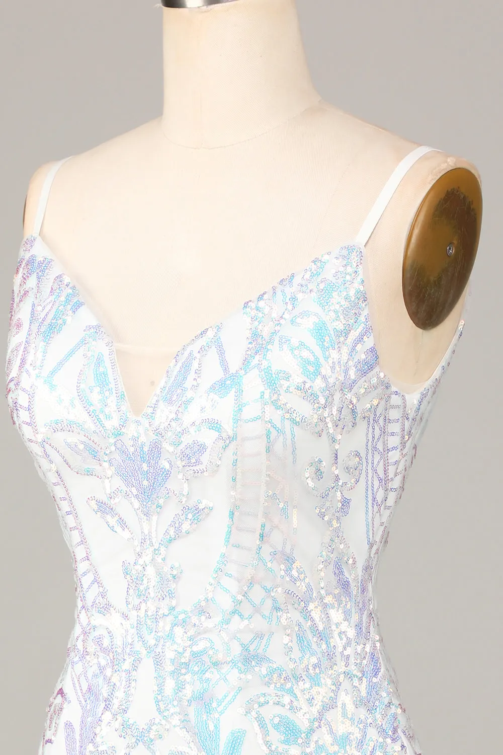 Exquisite Outlook Sheath Spaghetti Straps White Sequins Short Homecoming Dress sold by Zapaka product image thumbnail 5