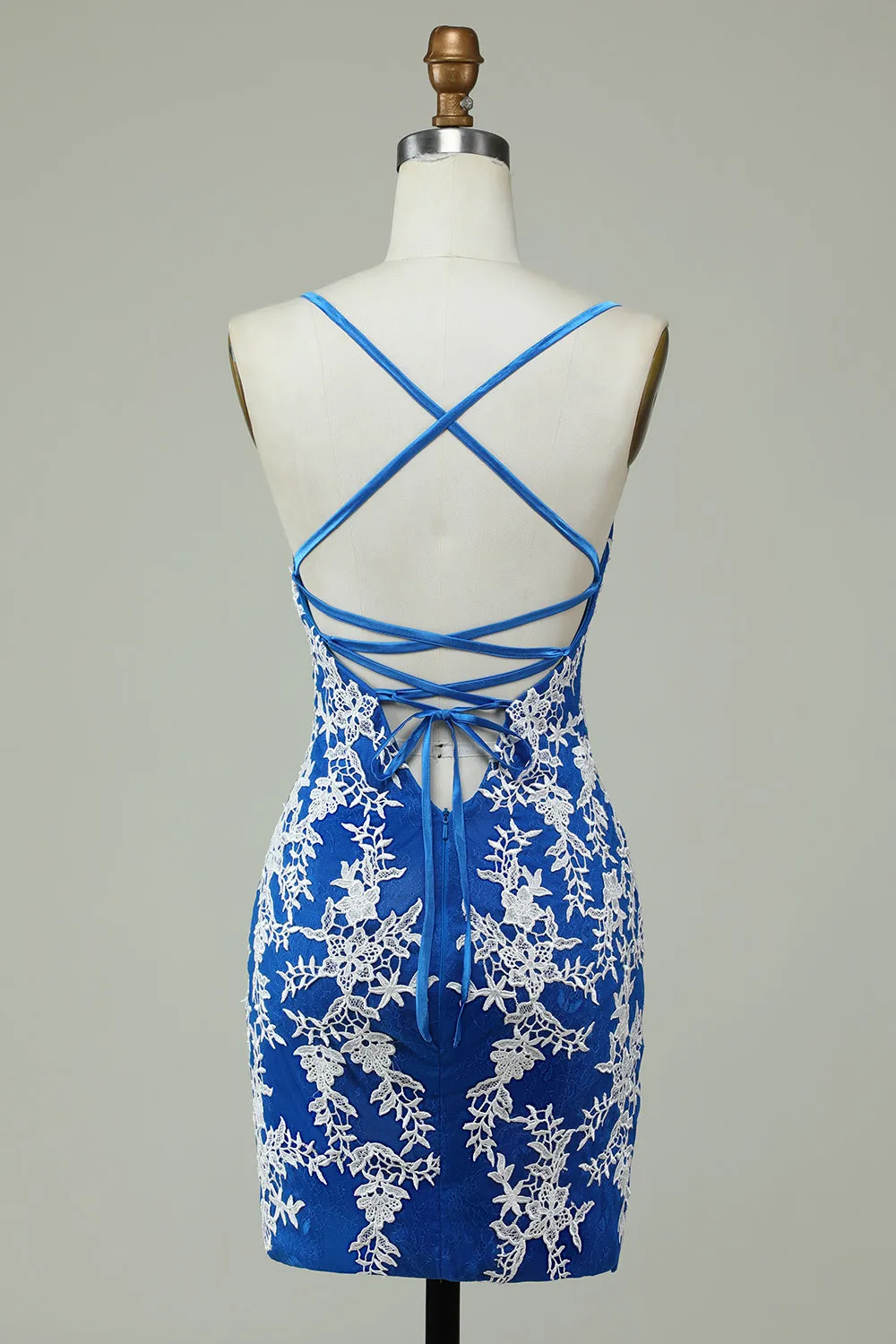 Spaghetti Straps Blue Sheath Homecoming Dress With Appliques sold by Zapaka product image thumbnail 2