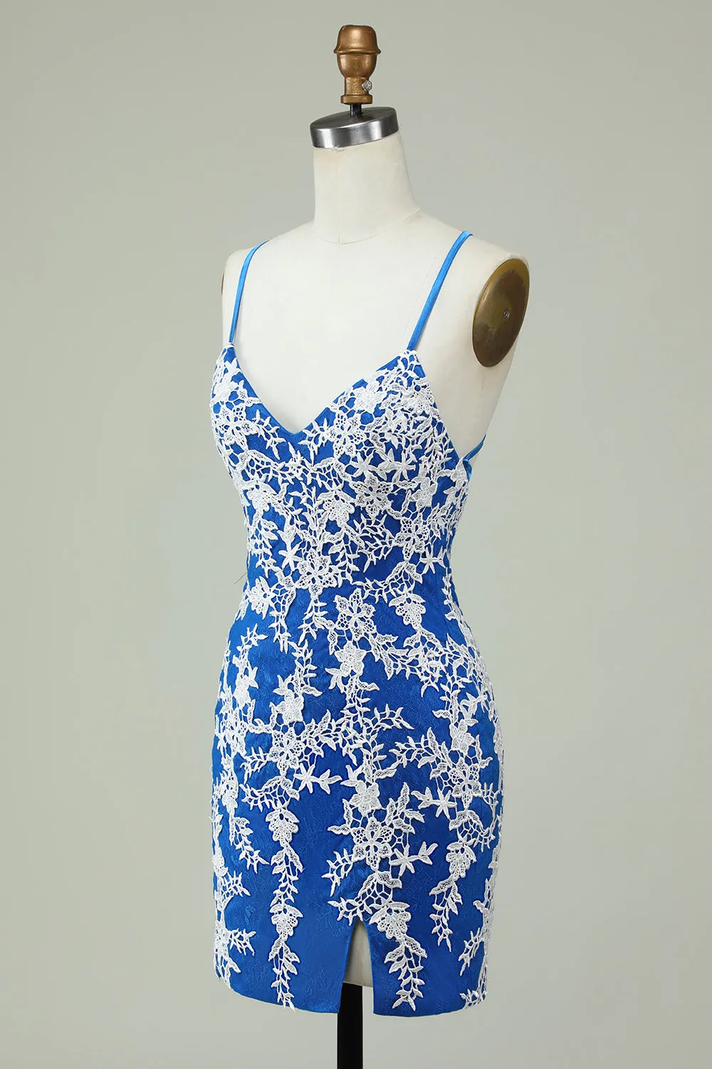 Spaghetti Straps Blue Sheath Homecoming Dress With Appliques sold by Zapaka product image thumbnail 3