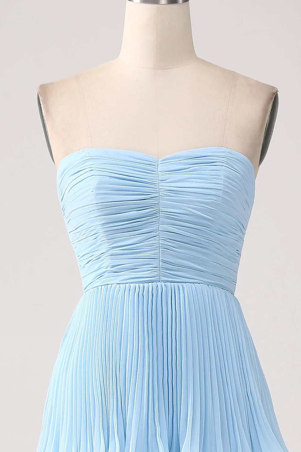 Strapless Sky Blue Sweetheart Long Bridesmaid Dress with Pleated sold by Zapaka product image thumbnail 4