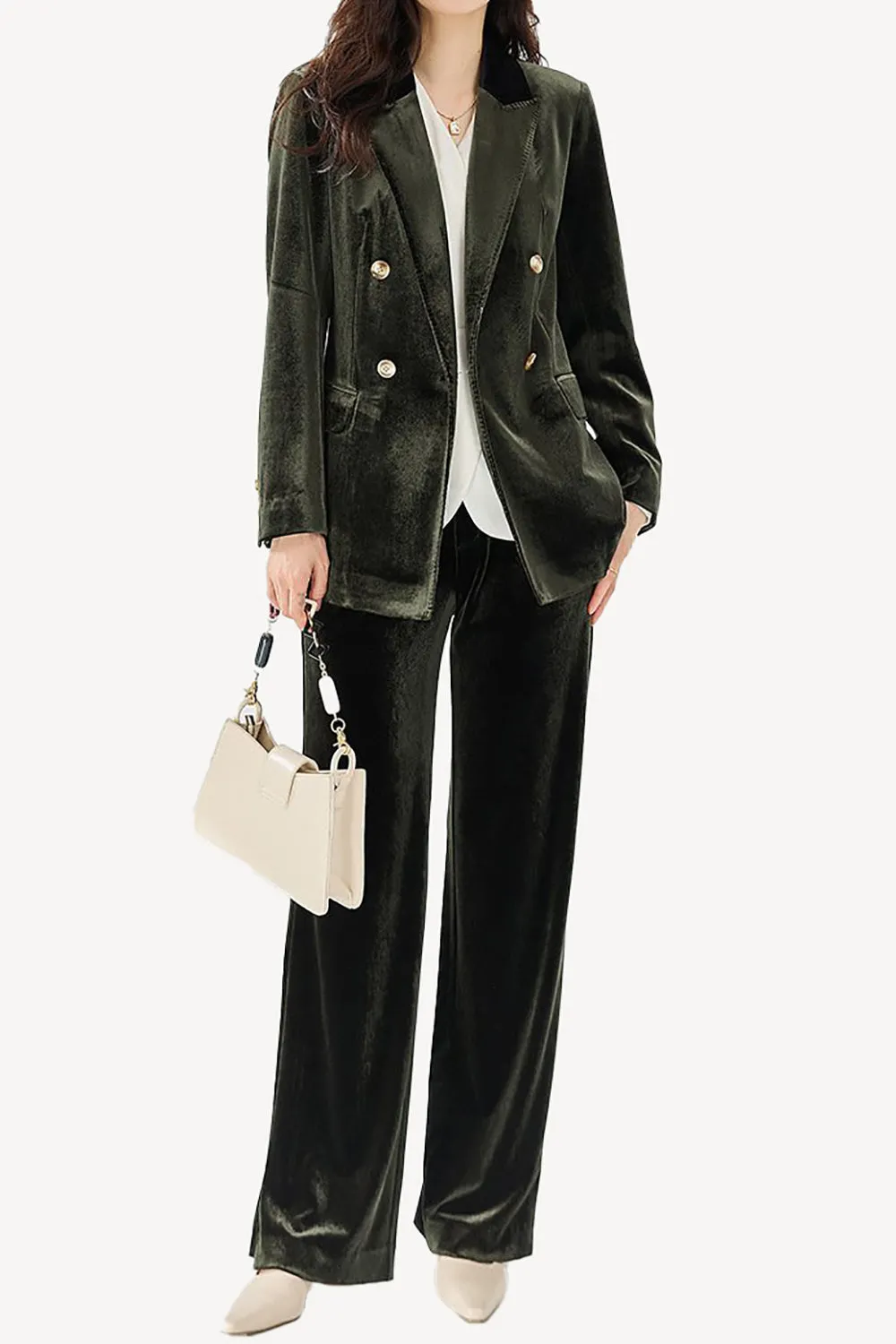 Dark Green Velvet Double Breasted Women Blazer sold by Zapaka