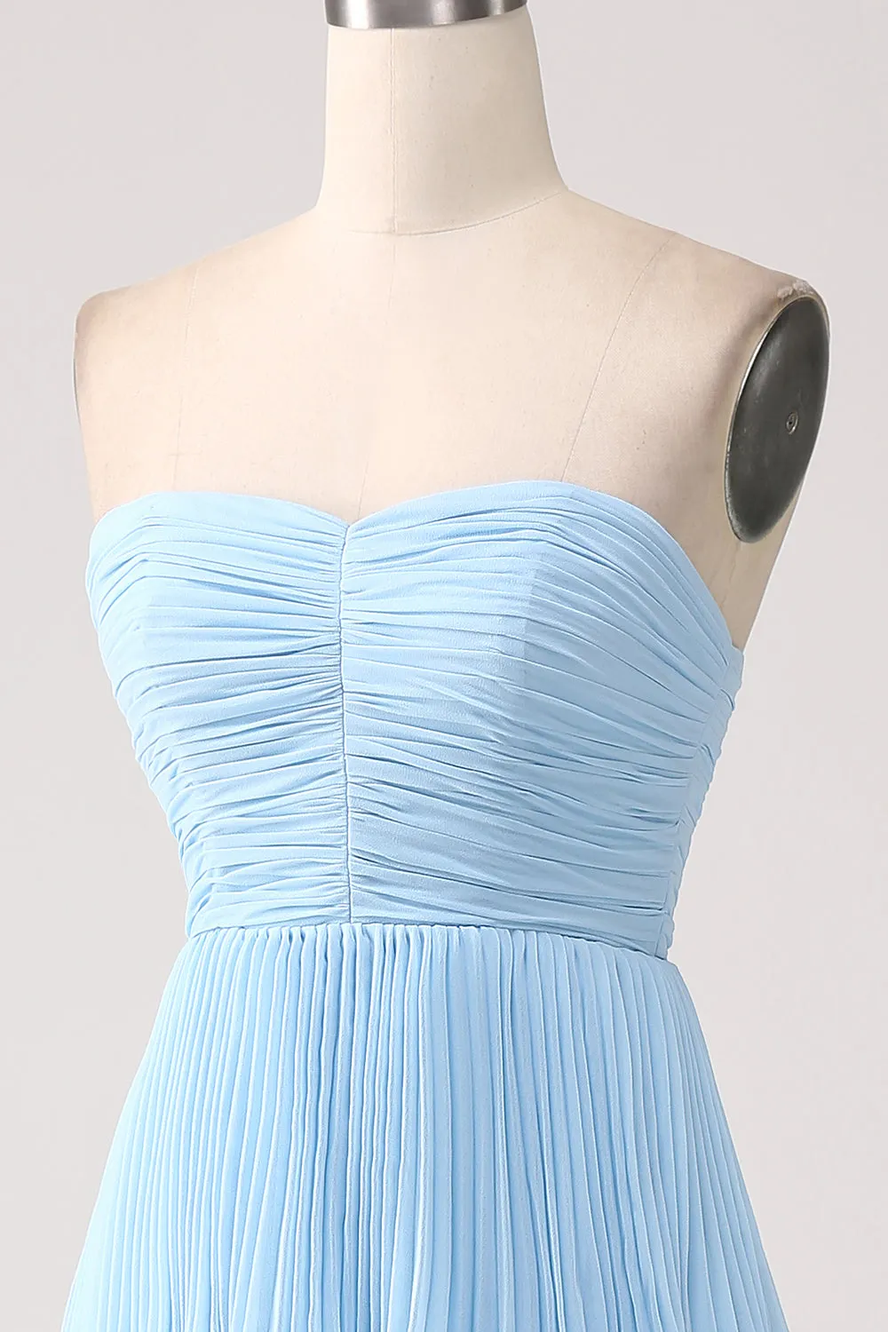 Strapless Sky Blue Sweetheart Long Bridesmaid Dress with Pleated sold by Zapaka product image thumbnail 5