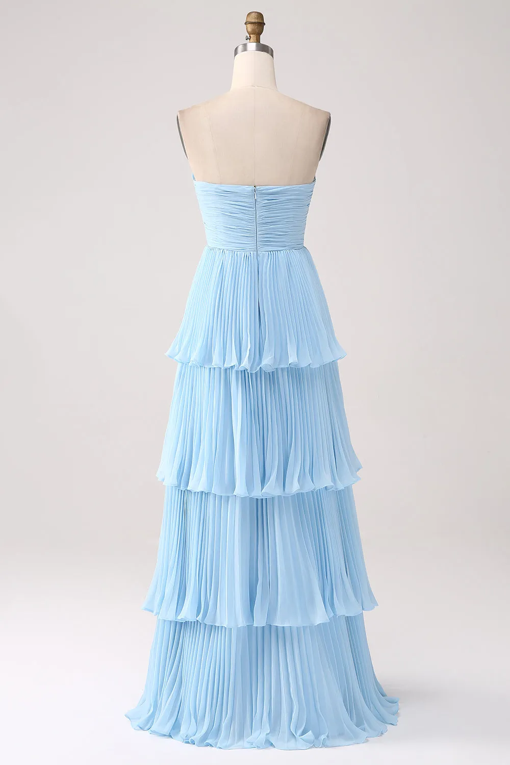 Strapless Sky Blue Sweetheart Long Bridesmaid Dress with Pleated sold by Zapaka product image thumbnail 2