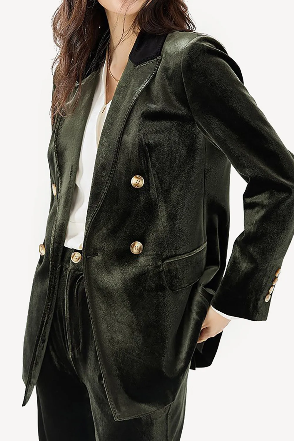 Dark Green Velvet Double Breasted Women Blazer sold by Zapaka product image thumbnail 5