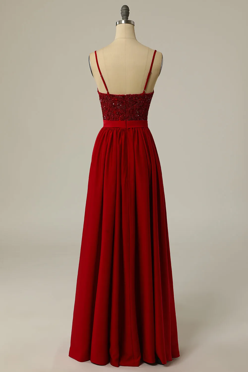 Burgundy Long Prom Dress with Beading Lace sold by Zapaka product image thumbnail 2