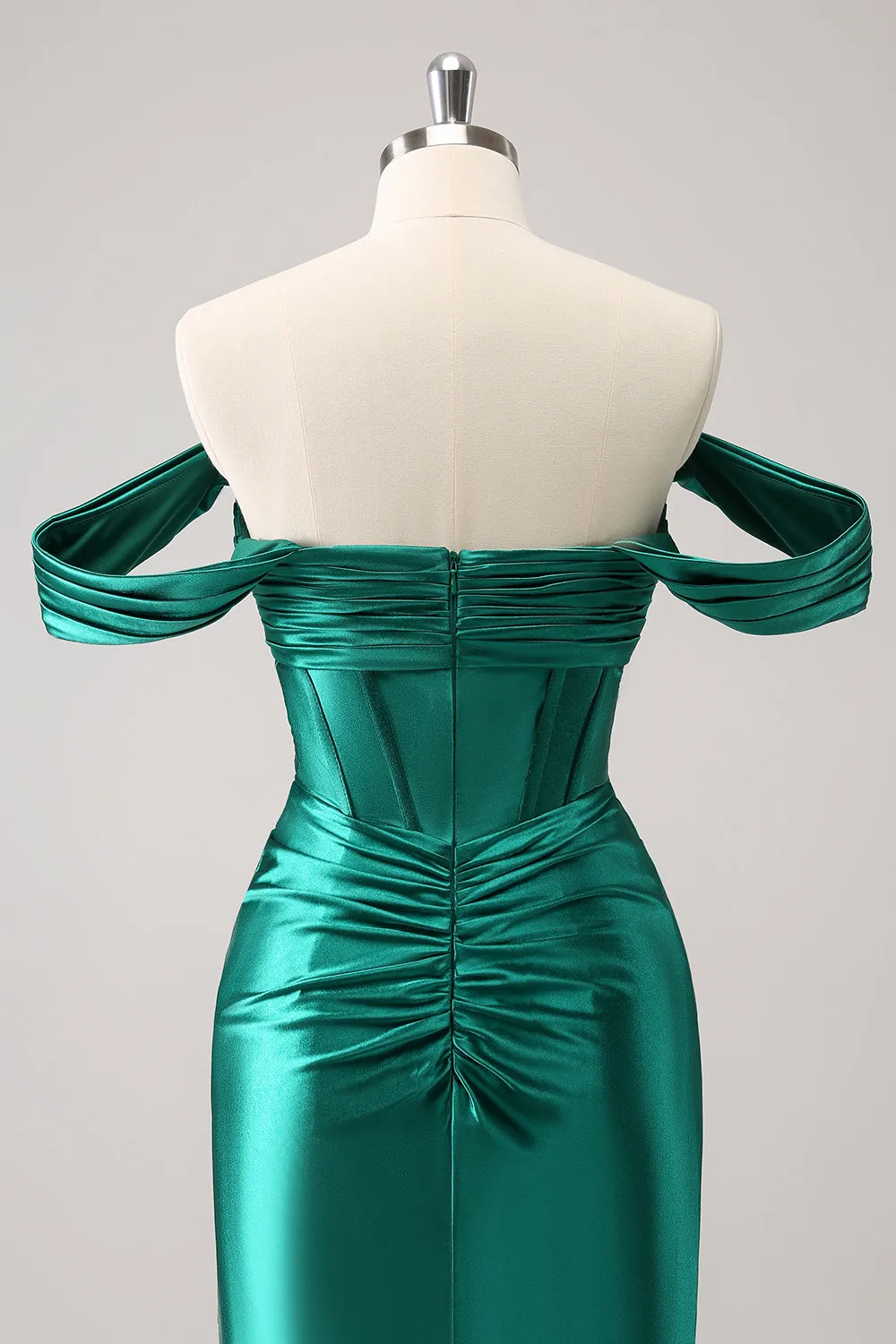 Dark Green Tight Off the Shoulder Corset Satin Homecoming Dress sold by Zapaka product image thumbnail 5