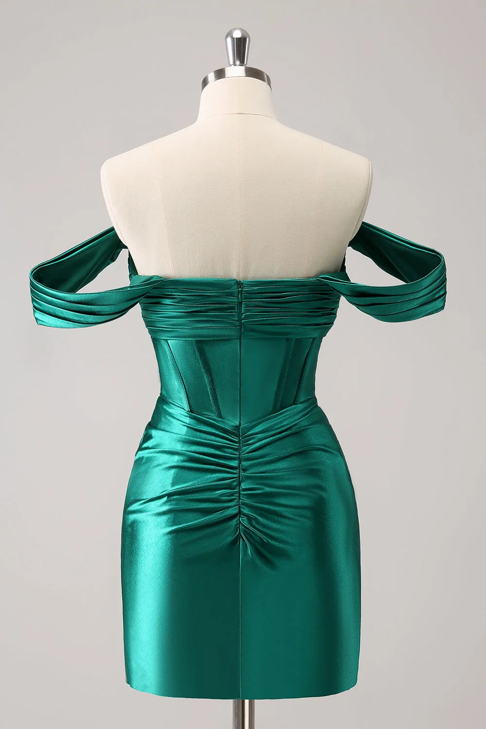 Dark Green Tight Off the Shoulder Corset Satin Homecoming Dress sold by Zapaka product image thumbnail 2